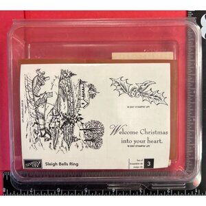 HTF UNMOUNTED Stampin Up! Sleigh Bells Ring Wood Mounted Rubber Stamp Set holida
